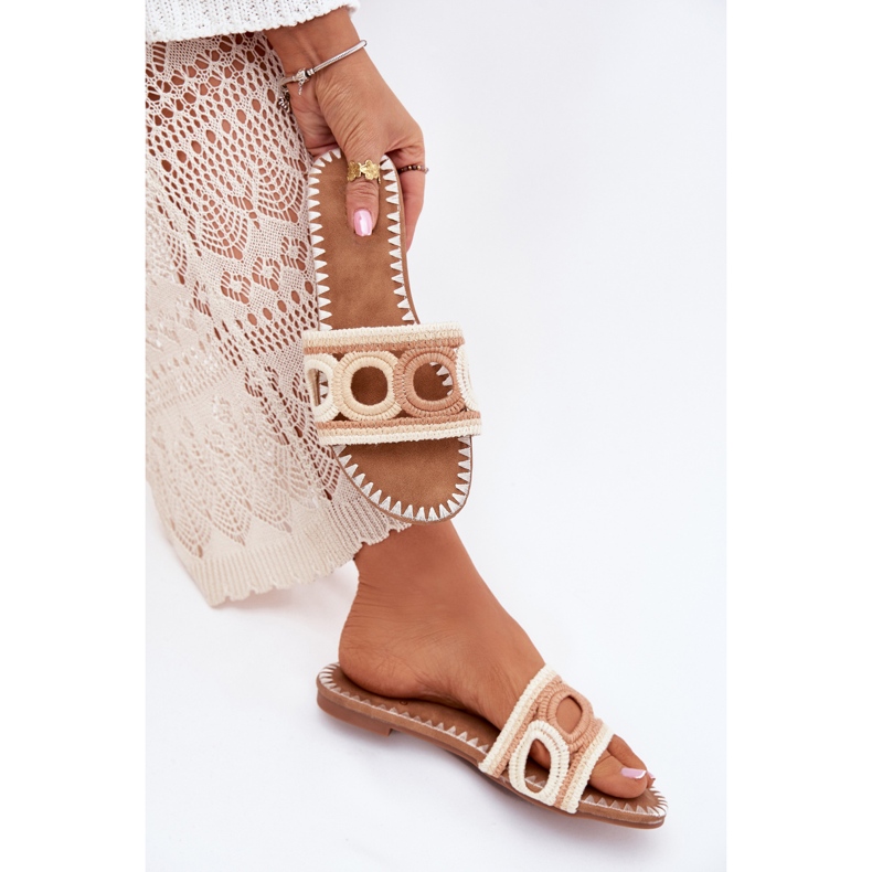 Croșetați tocuri plate pentru femei bej 1