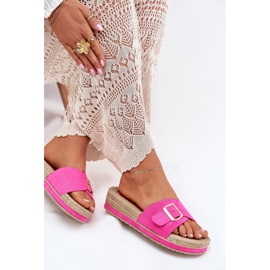 Flip -flops pentru femei pe platformă cu catarama aurie Fuchsia roz 7