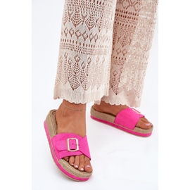 Flip -flops pentru femei pe platformă cu catarama aurie Fuchsia roz 2