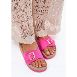 Flip -flops pentru femei pe platformă cu catarama aurie Fuchsia roz 5