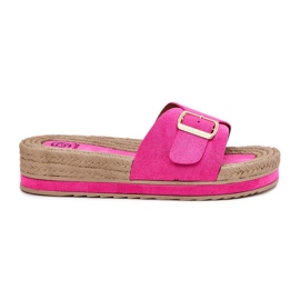 Flip -flops pentru femei pe platformă cu catarama aurie Fuchsia roz 8