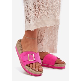 Flip -flops pentru femei pe platformă cu catarama aurie Fuchsia roz 1