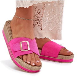 Flip -flops pentru femei pe platformă cu catarama aurie Fuchsia roz 10