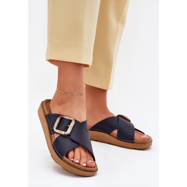 Flip -flops din piele feminină cu Inblu Ed0003IU Blue Navy albastru 2