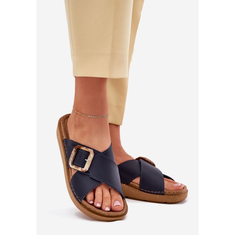 Flip -flops din piele feminină cu Inblu Ed0003IU Blue Navy albastru 1 Flip -flops din piele feminină cu Inblu Ed0003IU Blue Navy albastru 1