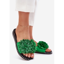 Flip -flops pentru femei decorate cu flori verzi verde 1