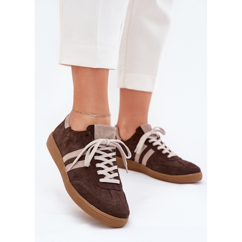 Zazoo N1068 Suede Low Women Chocolate Sneakers maro 2