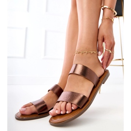 Papuci pentru femei maro cu dungi 2