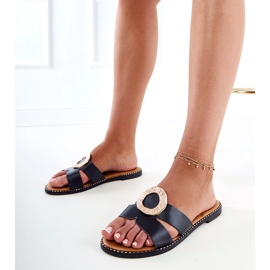 Flip Flip Flops cu un decor auriu și decupaje pe curea negru 2