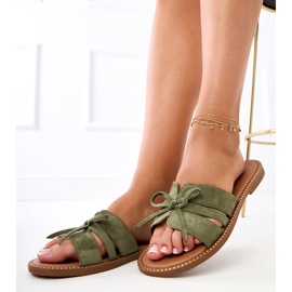 Flip -flops cu un arc și decor la margini verde 1