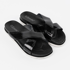Seastar Papuci pentru femei negre cu dungi lăptate negru 2