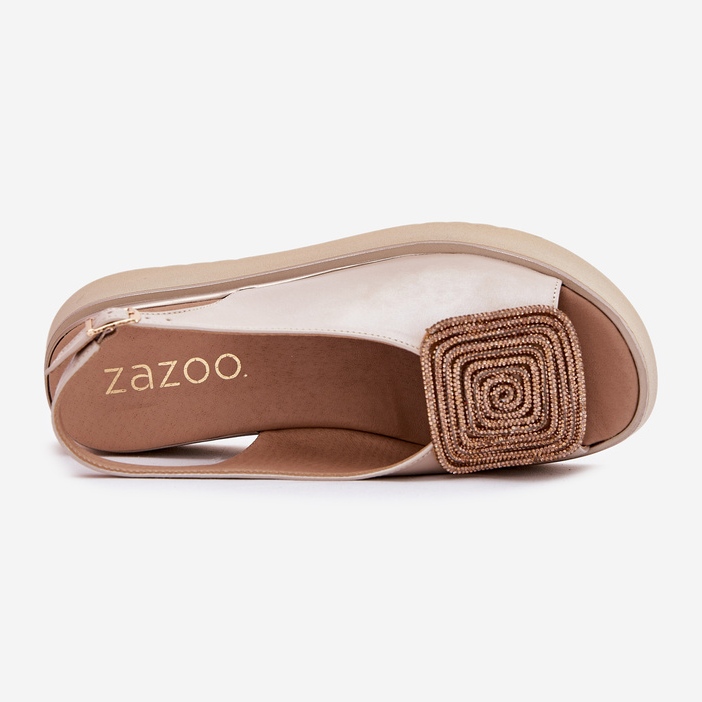 Zazoo 1786 Sandale din piele pentru femei pe platformă cu decorare Pearly Beige bej 2
