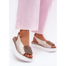 Zazoo 1786 Sandale din piele pentru femei pe platformă cu un ornament auriu șters de aur 2