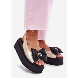 CheBello Sandale din piele pentru femei pe platformă cu Cheello 4641 aur și negru de aur 1