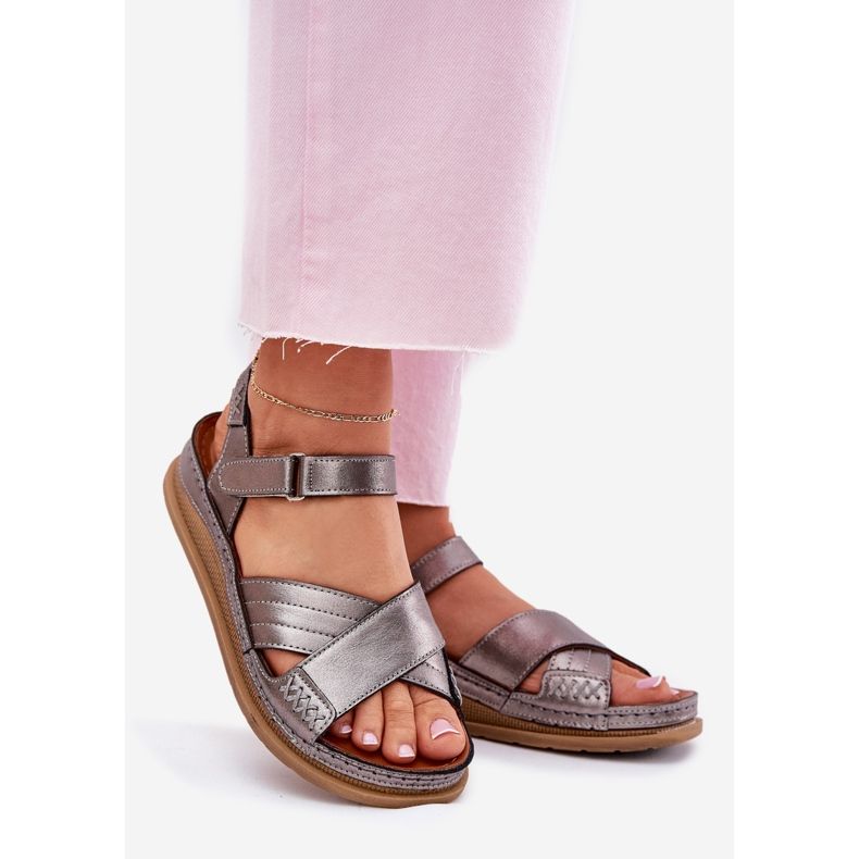 Sandale din piele pentru femei pe platforma de grafit Maciejka L7064-35 gri 1