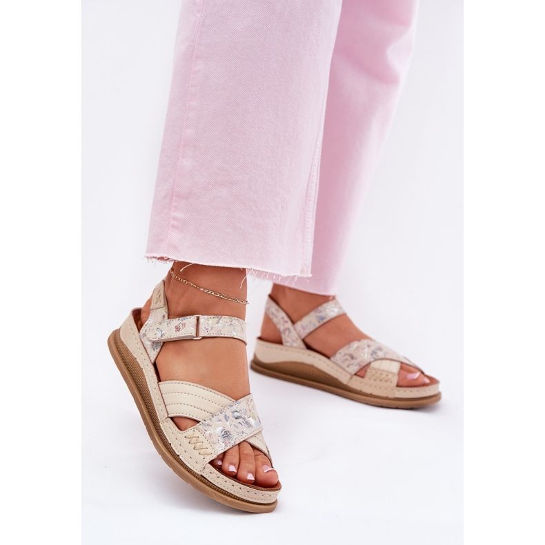 Sandale din piele pentru femei pe platforma ECRU Maciejka L7064-37 bej 2