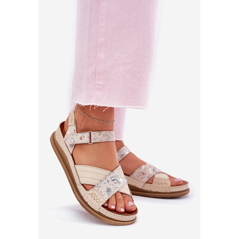 Sandale din piele pentru femei pe platforma ECRU Maciejka L7064-37 bej 1