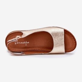 Sandale din piele pentru femei pe Wedge Maciejka L7069 -25 Zlotys de aur 2