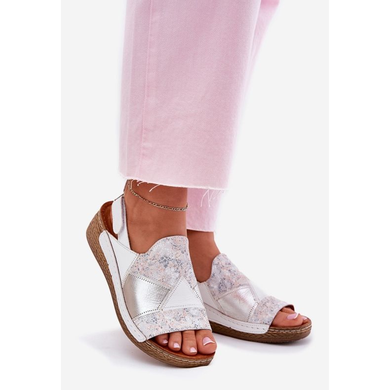 Sandale din piele pentru femei cu pană cu Maciejka Braid L7067-11 Alb 1