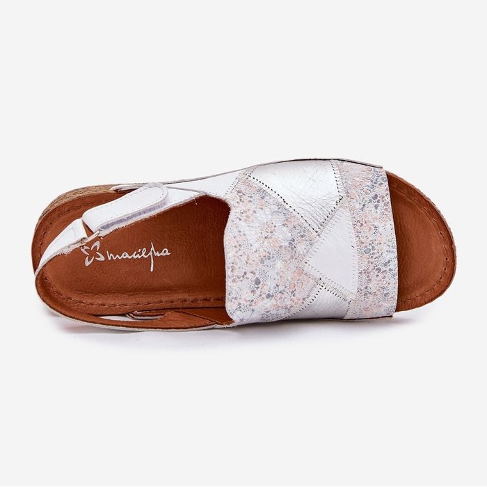 Sandale din piele pentru femei cu pană cu Maciejka Braid L7067-11 Alb 2
