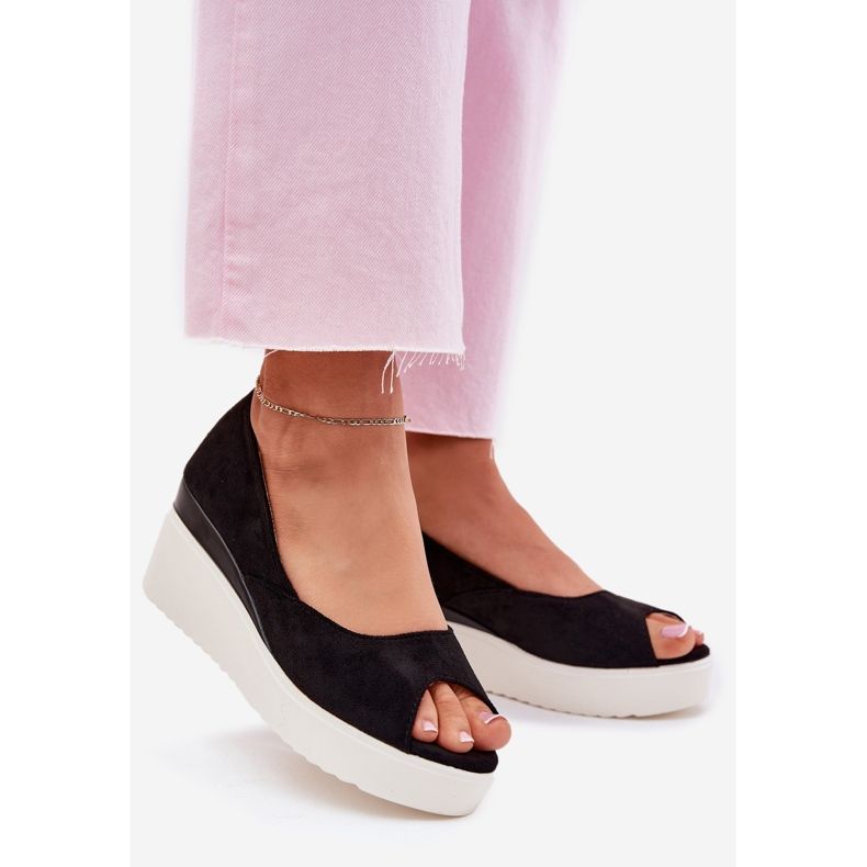 Sandale pentru femei pentru o pană cu eco din piele de piele de piele neagră negru 1 Sandale pentru femei pentru o pană cu eco din piele de piele de piele neagră negru 1