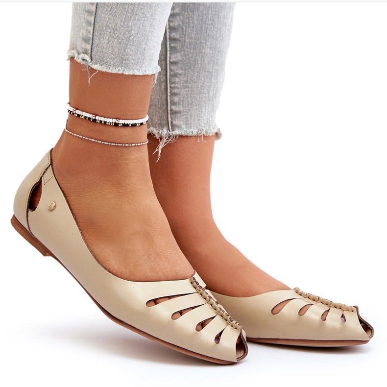 Zazoo 10009 Ballerine pentru femei confortabile din piele bej 6