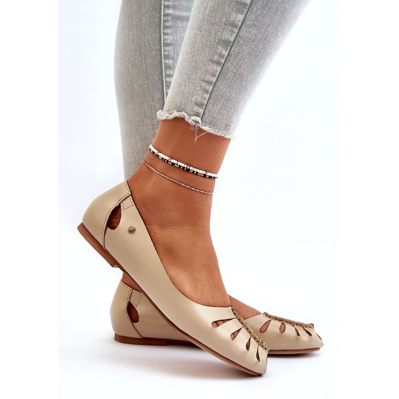 Zazoo 10009 Ballerine pentru femei confortabile din piele bej 5