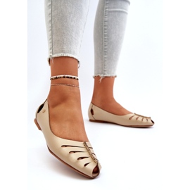 Zazoo 10009 Ballerine pentru femei confortabile din piele bej 2