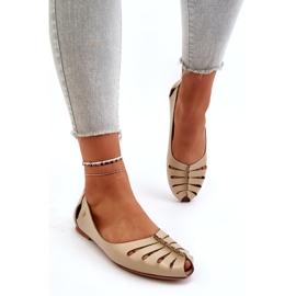 Zazoo 10009 Ballerine pentru femei confortabile din piele bej 3