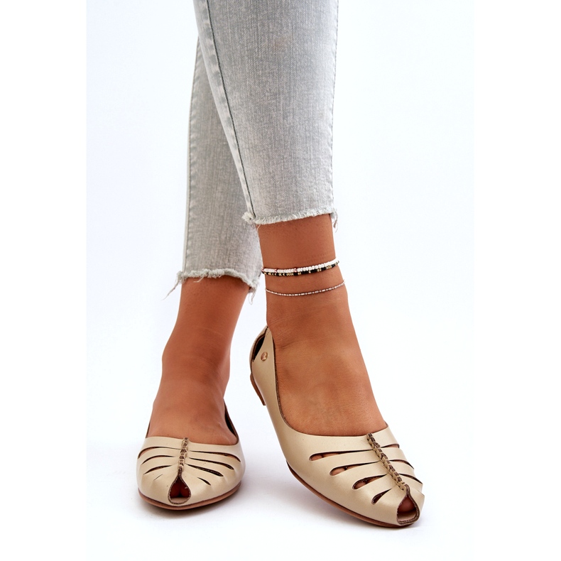 Zazoo 10009 Ballerine pentru femei confortabile din piele bej 4