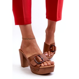 Flip-flops de damă cu toc înalt, cu cataramă, maro Betinna 3 Flip-flops de damă cu toc înalt, cu cataramă, maro Betinna 3