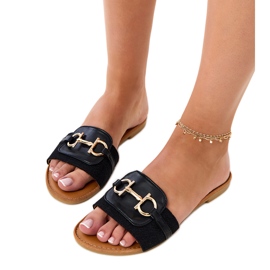 Flip -flops negru cu un decor auriu pe bară 5