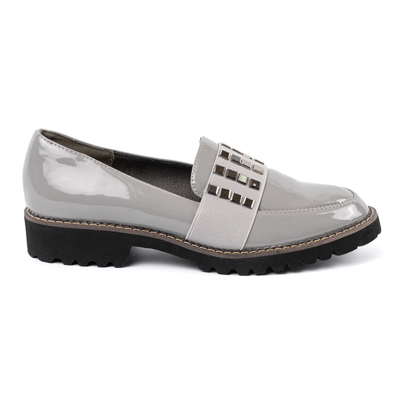 Goodin Grey Loafers lăcuite cu știfturi de argint gri 1