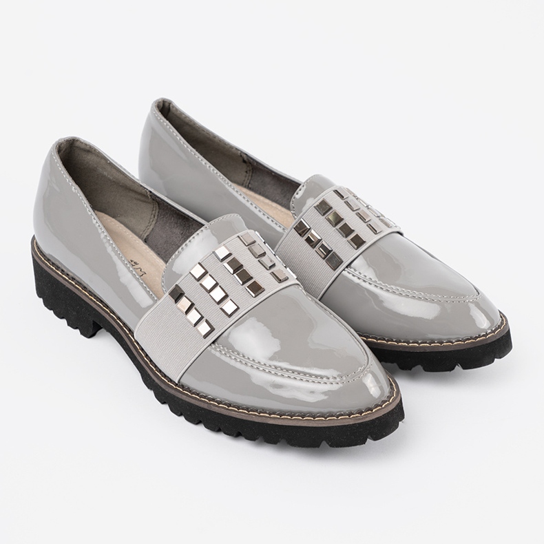 Goodin Grey Loafers lăcuite cu știfturi de argint gri 2