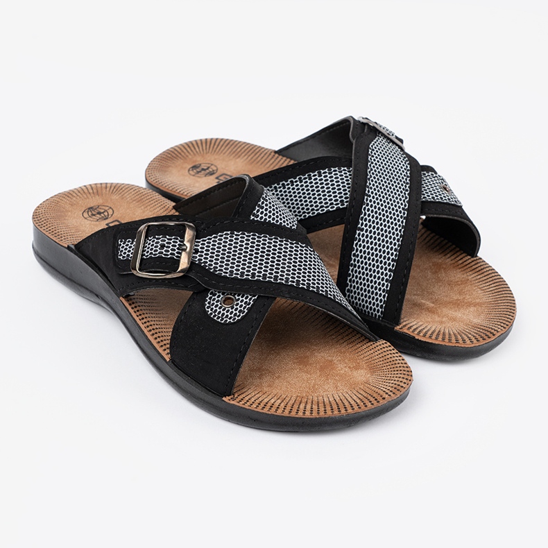 Shelvt Papuci pentru bărbați negri cu catarame negru 2