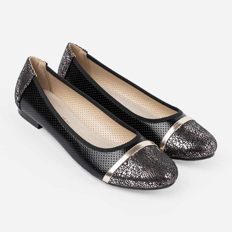 Goodin Balerine negre cu decorațiuni aurii negru 1 Goodin Balerine negre cu decorațiuni aurii negru 1