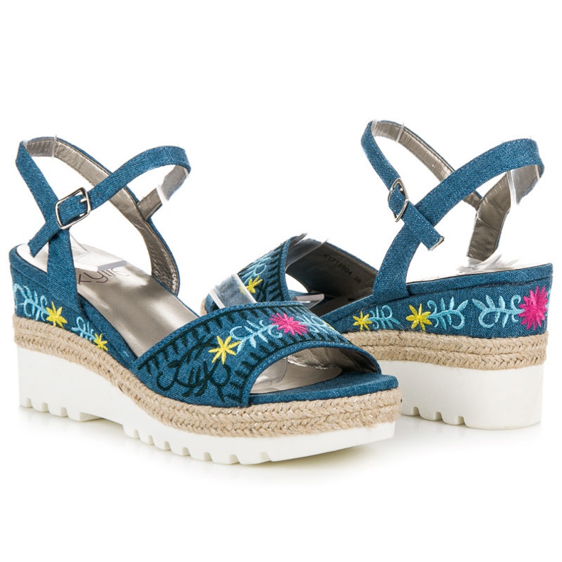 Kylie Sandale espadrile brodate albastru 1