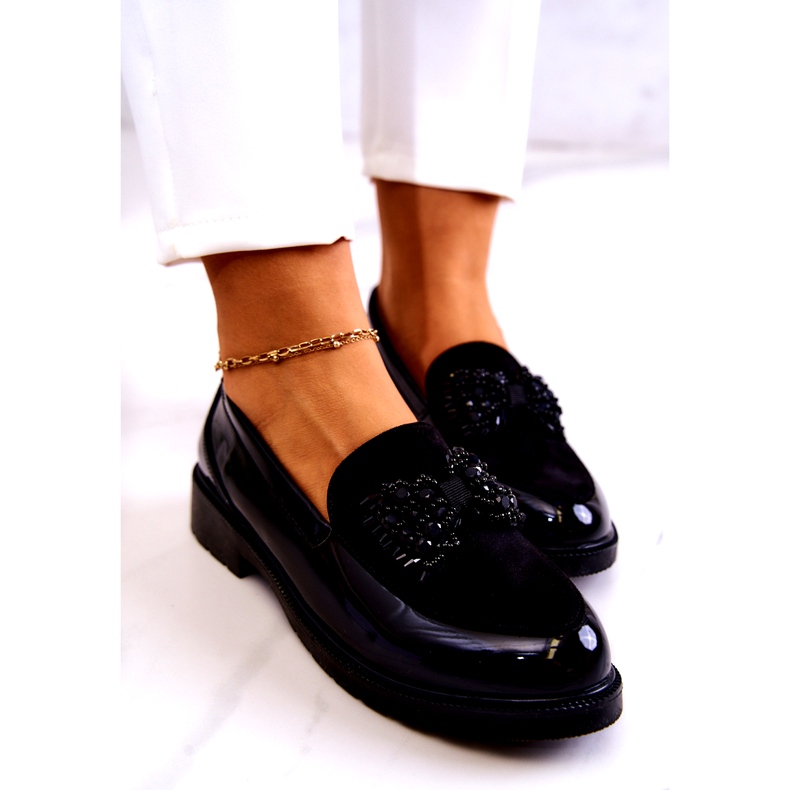 S.Barski Mocasini lafefer lăcuiți pentru femei negre negru 5