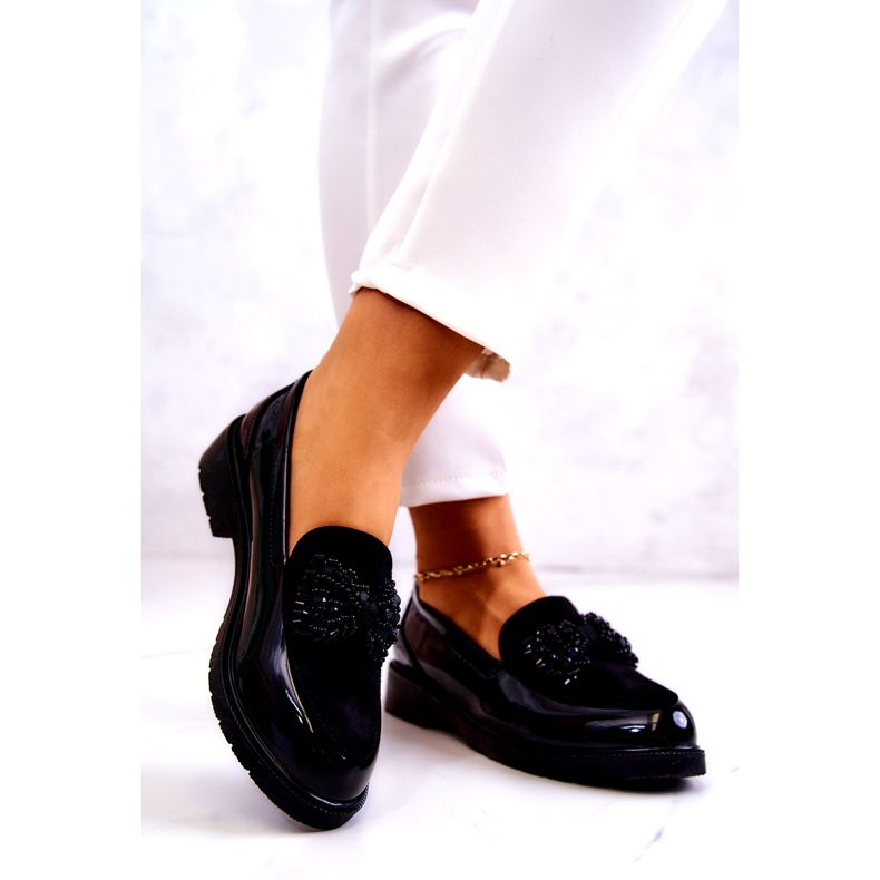 S.Barski Mocasini lafefer lăcuiți pentru femei negre negru 1