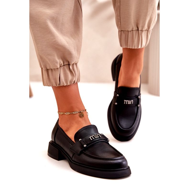 Pârâie naturală din piele naturală Vinceza Neagră 91114 cu un ornament negru 2