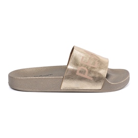 Shelvt Flip -flops auriu cu o inscripție de aur 2