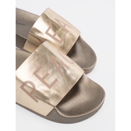 Shelvt Flip -flops auriu cu o inscripție de aur 1
