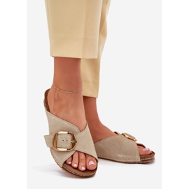 Flip-flops din piele cu o clemă aurită Maciejka 07000-22 Pistachio verde 1