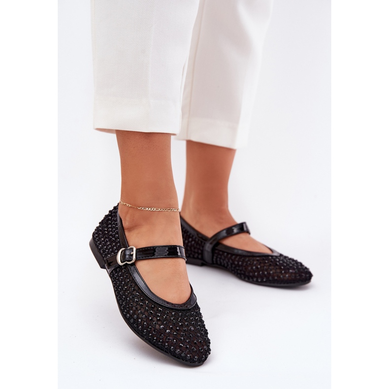 Balerinele pentru femei decorate cu centură și clemă neagră negru 2