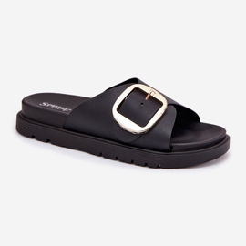 Flip -flops pentru femei pe platformă cu o clemă aurită neagră negru 4