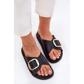 Flip -flops pentru femei pe platformă cu o clemă aurită neagră negru 5
