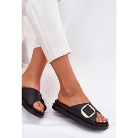 Flip -flops pentru femei pe platformă cu o clemă aurită neagră negru 7