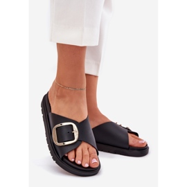Flip -flops pentru femei pe platformă cu o clemă aurită neagră negru 1