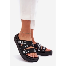 Flip -flops pentru femei cu dungi de materiale de la Paris pe platformă Negru 1