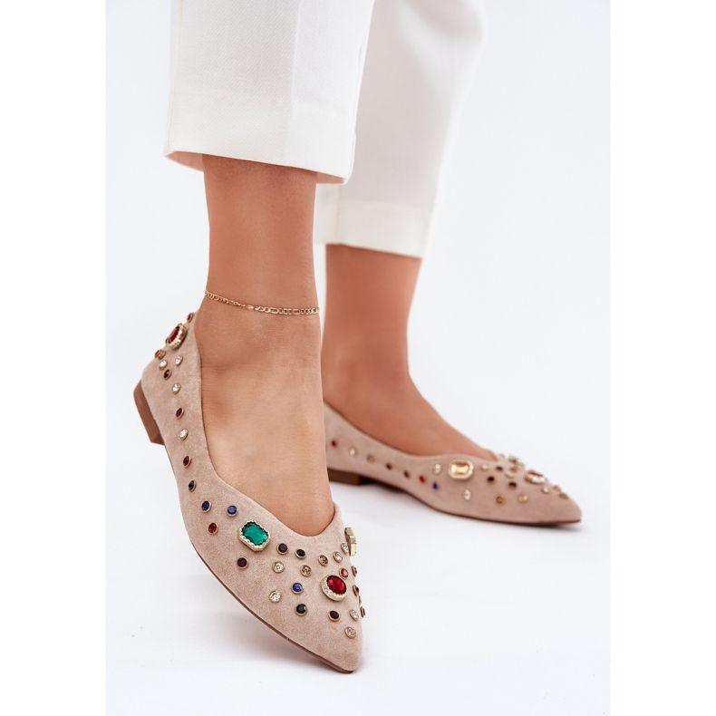 Balerine pentru femei decorate cu cristale bej 2 Balerine pentru femei decorate cu cristale bej 2